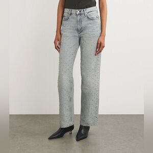 NWT Rag & Bone Shea Embellished High-Rise Straight-Leg Jeans Desirre Pearl